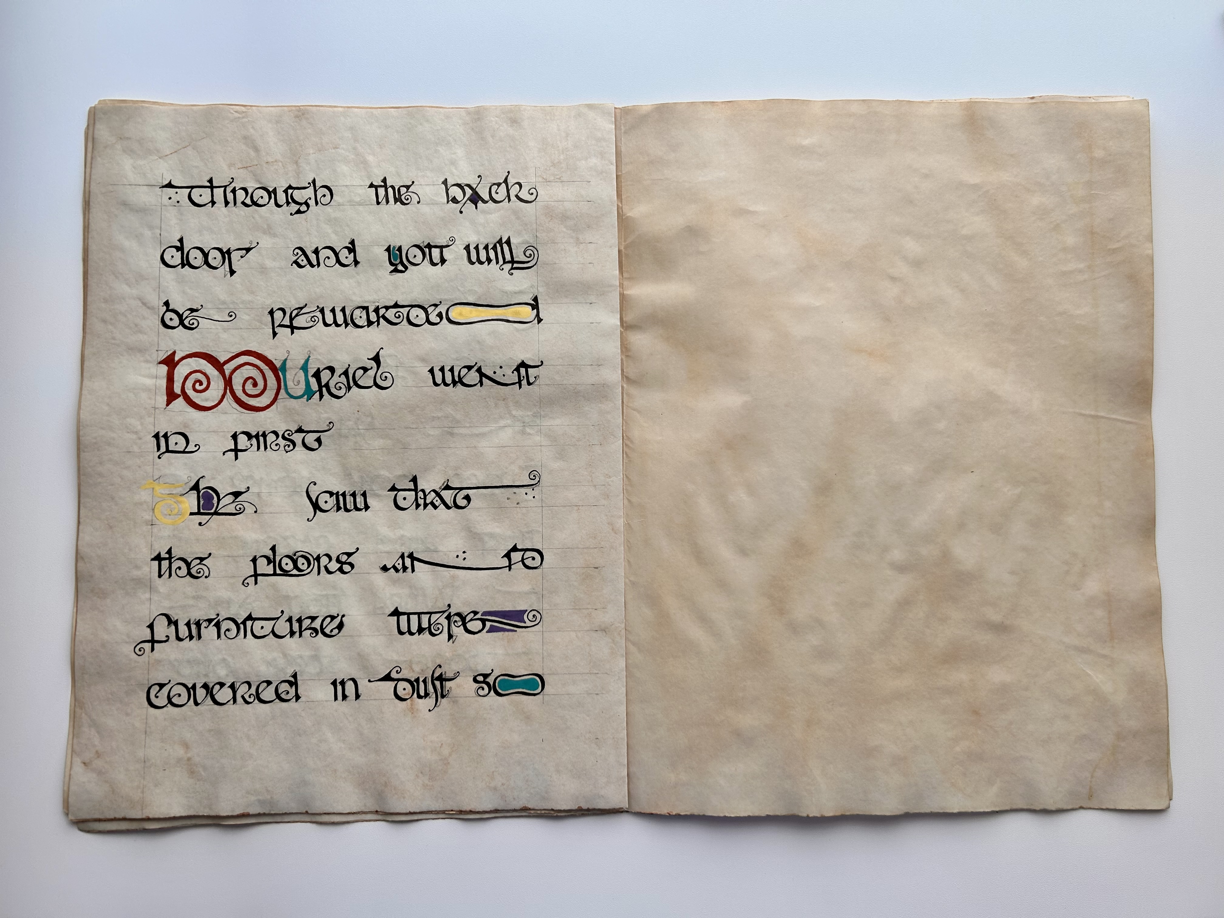 Calligraphic manuscript text facing a blank page